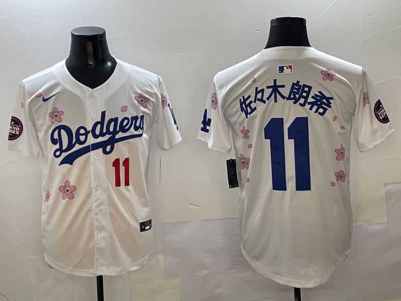 Men Los Angeles Dodgers #11 R.Sasaki White Sakura Edition 2025 Nike MLB Jersey style 3->women mlb jersey->Women Jersey